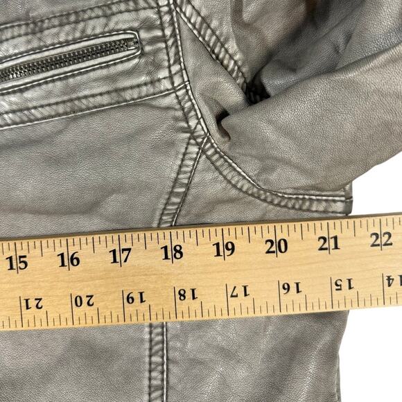 Surplus Faux Leather Hoodie Jacket Men’s M Gray Biker Bomber Fleece Lined - Picture 8 of 9